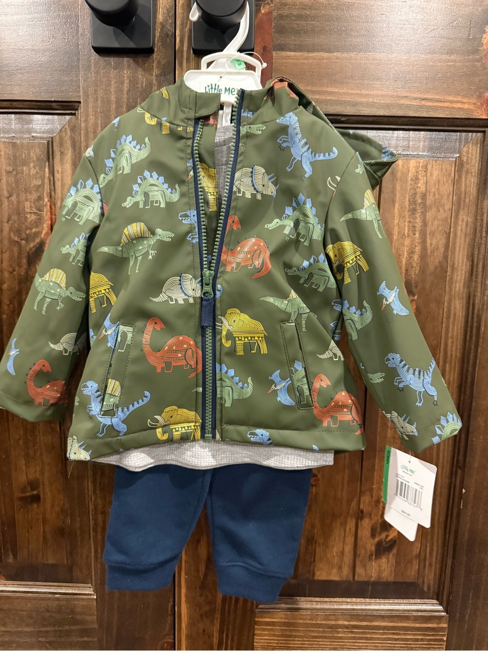 Little Me Olive Dinosaur Print Hooded Jacket